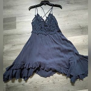 Free People Navy Lace Short Dress - large